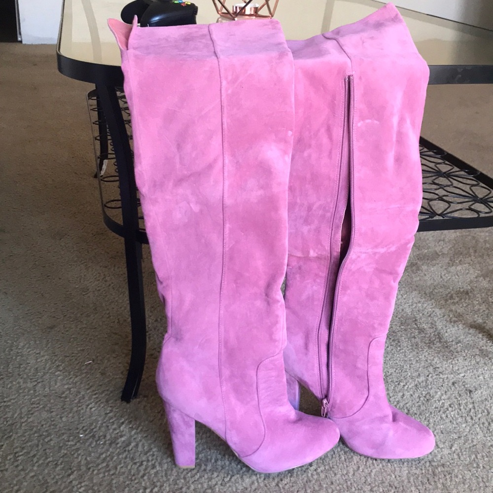 Dusty rose thigh high boots
